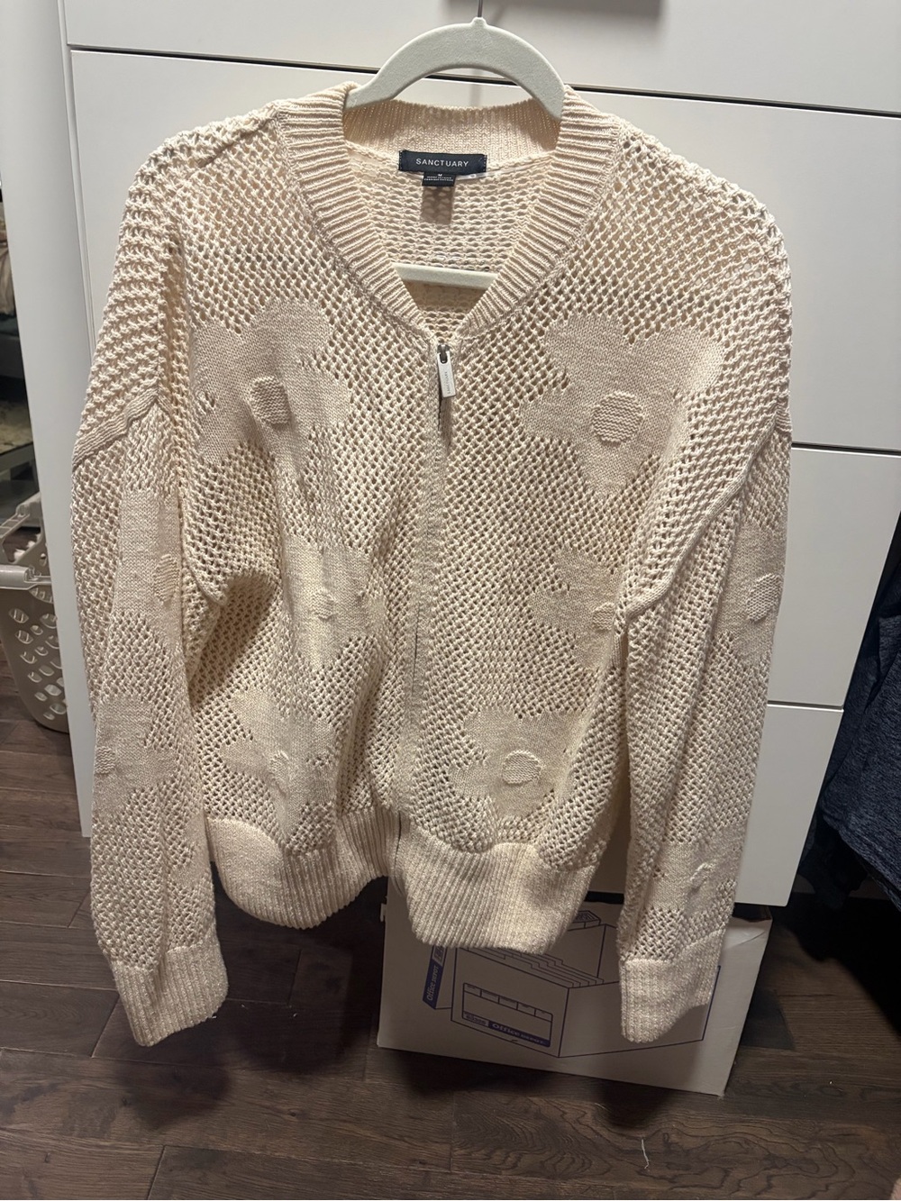 Daily Escape Flower Knit Front Zip Sweater